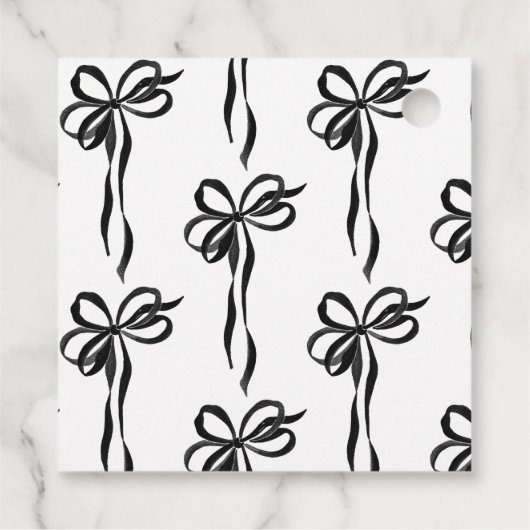 エレガントなブラックボウのブライダルシャワースクリプト サンキュー フェイバータグ (裏面)