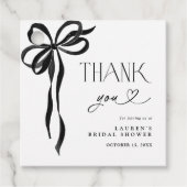エレガントなブラックボウのブライダルシャワースクリプト サンキュー フェイバータグ (正面)