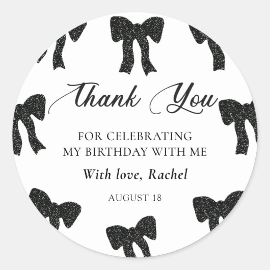 エレガントなブラックボウの誕生日ステッカー ラウンドシール (正面)