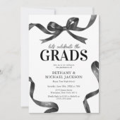 エレガントなブラックボウジョイント卒業パーティー 招待状 (正面)
