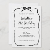 エレガントなブラックボウフレーム ミニマル誕生日 招待状 (正面)