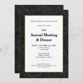 エレガントなブラックボタニカル年次ビジネスディナー 招待状 (正面/裏面)