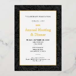 エレガントなブラックボタニカル年次ビジネスディナー 箔招待状
