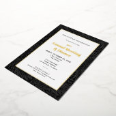 エレガントなブラックボタニカル年次ビジネスディナー 箔招待状 (回転した状態)