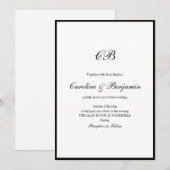 エレガントなブラックボーダー ホワイトスクリプト モノグラム ウェディング 招待状 (正面/裏面)