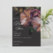 エレガントなブラックムーディーフローラルブライダルシャワー 招待状 (スタンド正面)