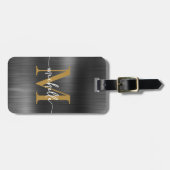 エレガントなブラックメタルゴールドモノグラムイニシャルスクリプト ラゲッジタグ (正面横)