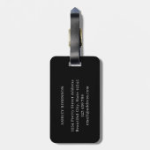 エレガントなブラックモノグラムパーソナライズドネームイニシャルズ ラゲッジタグ (裏面縦)