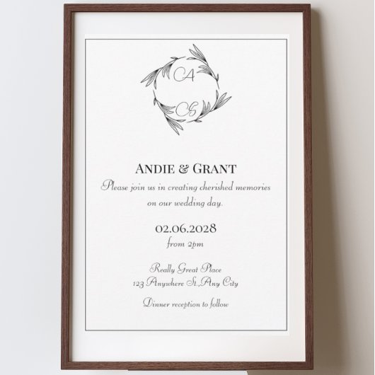 エレガントなブラックモノグラム結婚式招待状 招待状