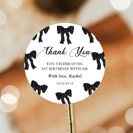 エレガントなブラックリボン誕生日ステッカー ラウンドシール