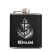 エレガントなブラックレザーのようなクラシックなアンカーの海事デザイン フラスク (正面)