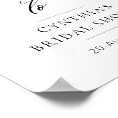 エレガントなブラックレタリングのブライダルシャワーウェルカムサイン ポスター (角)