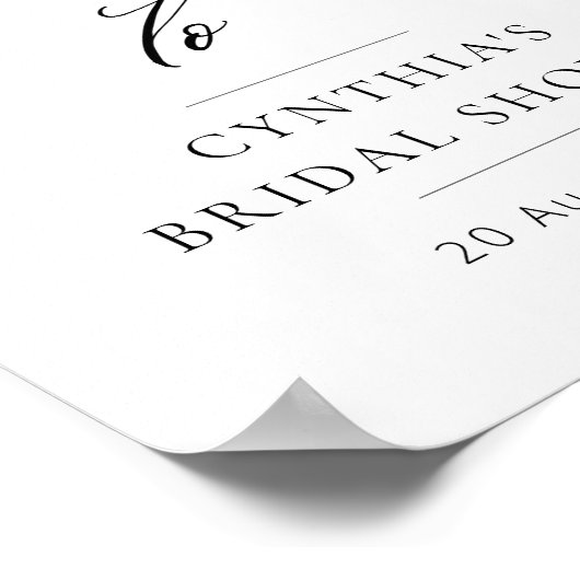 エレガントなブラックレタリングのブライダルシャワーウェルカムサイン ポスター (角)