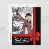 エレガントなブラックレッドボー クリスマスギフト包装 | フォト シーズンポストカード (正面/裏面)