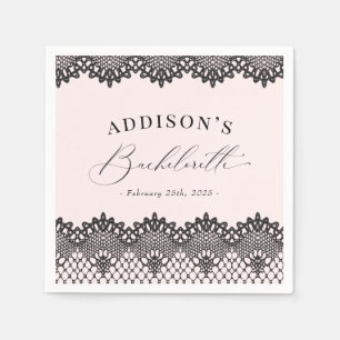 エレガントなブラックレースピンクのブライズメイドパーティー スタンダードカクテルナプキン