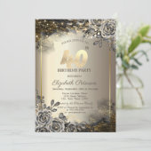 エレガントなブラックローズとストリングライトの40歳の誕生日 招待状 (スタンド正面)