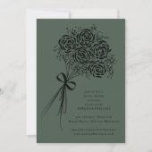 エレガントなブラックローズブーケ ブライダルシャワー 招待状 (正面)