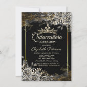 エレガントなブラックローズ ゴシックなキンセアニエラ 招待状 (正面)