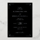 エレガントなブラック幾何学模様の結婚式招待状 箔招待状 (正面)