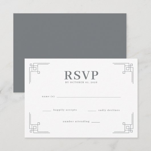 エレガントなブラック幾何学RSVP 出欠カード (正面/裏面)