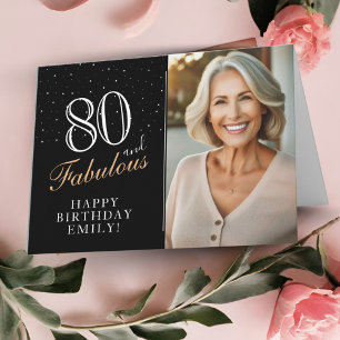 エレガントなブラック80歳とファビュラスな80歳の誕生日写真 カード