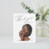 エレガントなブラック ありがとう スクリプト フォト 卒業 ポストカード (スタンド正面)