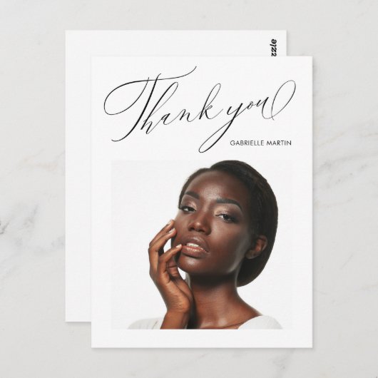 エレガントなブラック ありがとう スクリプト フォト 卒業 ポストカード (正面/裏面)