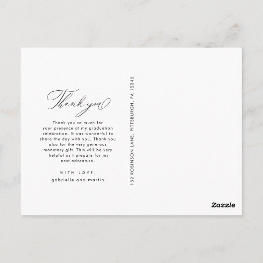 エレガントなブラック ありがとう スクリプト フォト 卒業 ポストカード (裏面)