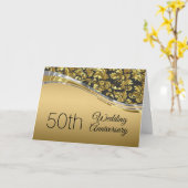 エレガントなブラック＆ゴールドのダマスクにシルバーのアクセント カード (黄色い花)