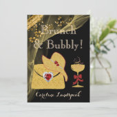 エレガントなブラック&ゴールドのブランチ&バブル ブライズシャワー 招待状 (スタンド正面)