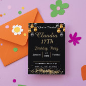 エレガントなブラック＆ゴールドのプロムナイトパーティー招待状 招待状