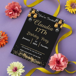 エレガントなブラック＆ゴールドのプロムナイトパーティー招待状 招待状