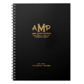 エレガントなブラック＆ゴールドのモノグラム ビジネス ノートブック (正面)