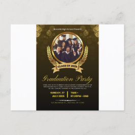 エレガントなブラック&ゴールドの卒業パーティー招待状。 インビテーションポストカード