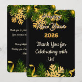 エレガントなブラック＆ゴールドの新年の感謝カード サンキューカード (正面/裏面)