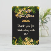 エレガントなブラック＆ゴールドの新年の感謝カード サンキューカード (スタンド正面)