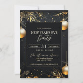エレガントなブラック＆ゴールドの新年会パーティー 招待状 (正面)