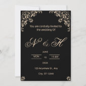 エレガントなブラック&ゴールドの結婚式招待状 招待状 (正面)