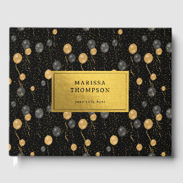 エレガントなブラック&ゴールドの風船 記念品 ゲストブック