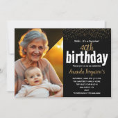 エレガントなブラック＆ゴールドの40歳の誕生日パーティーの写真 招待状 (正面)