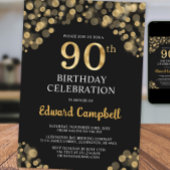 エレガントなブラック＆ゴールド90歳の誕生日招待状 招待状