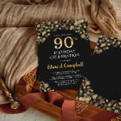 エレガントなブラック＆ゴールド90歳の誕生日招待状 招待状