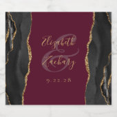 エレガントなブラック ゴールド アゲート バーガンディ ウェディング リキュールボトルラベル (シングルラベル)