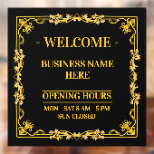 エレガントなブラック&ゴールド スワール フレーム 営業時間 ウィンドウサイン (シート2)