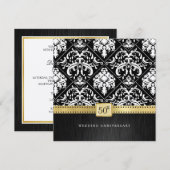 エレガントなブラック&ゴールド 50周年結婚記念日 招待状 (正面/裏面)