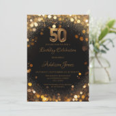 エレガントなブラック＆ゴールド 50歳の誕生日パーティー招待状 招待状 (スタンド正面)