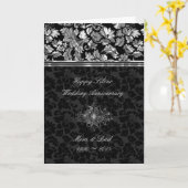 エレガントなブラック＆シルバーのダマスク織 カード (黄色い花)