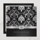 エレガントなブラック&シルバー 25周年結婚記念日 招待状 (正面/裏面)