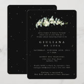 エレガントなブラック スノーベリー+ユーカリ ブライダルシャワー 招待状 (正面/裏面)