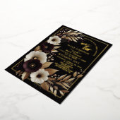 エレガントなブラック バルガンディーとゴールドの花柄ボヘミアンスタイル 箔招待状 (回転した状態)